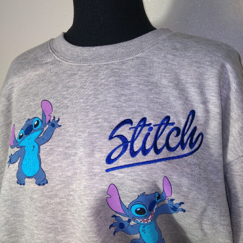 Disney Stitch Women's Long Sleeve Grey Sweater - Picture 2 of 5